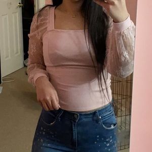 Baby pink lace sleeve blouse